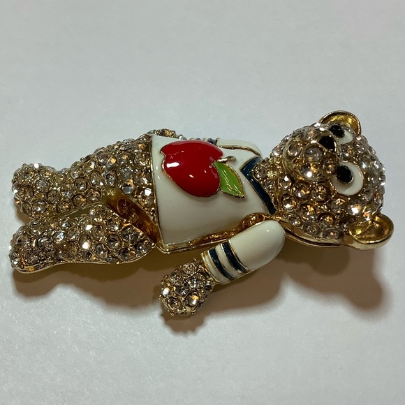 Gold-Tone Crystal Bear Apple Brooch - Picture 8 of 10